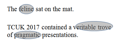 Text that has a black mark over words that a user does not know.
