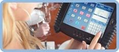 Waitress using a hand-held terminal